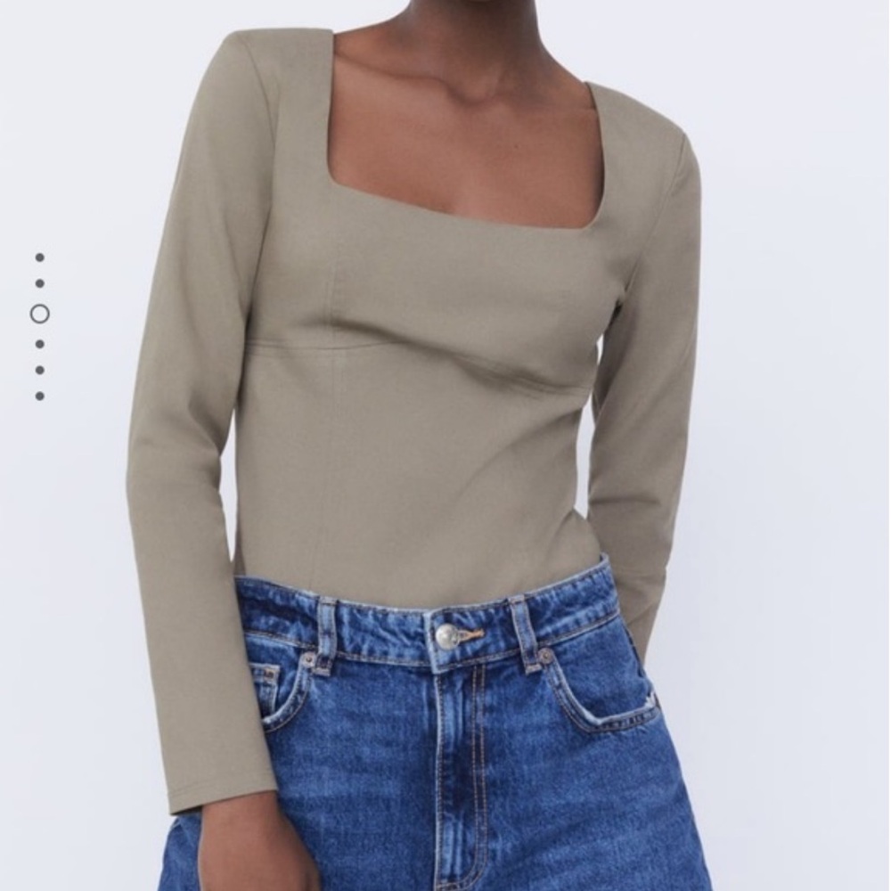 Zara Mink Sweetheart Neckline Queen Anne Neckline Corset Bodysuit Khaki Brown